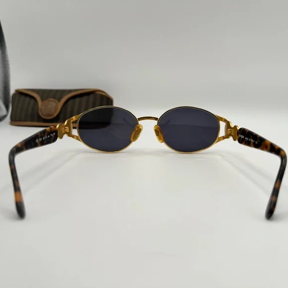 Fendi FS 261 Vintage Gold Oval Sunglasses Blue Lens Tortoise Italy w/ Case - Picture 5 of 10